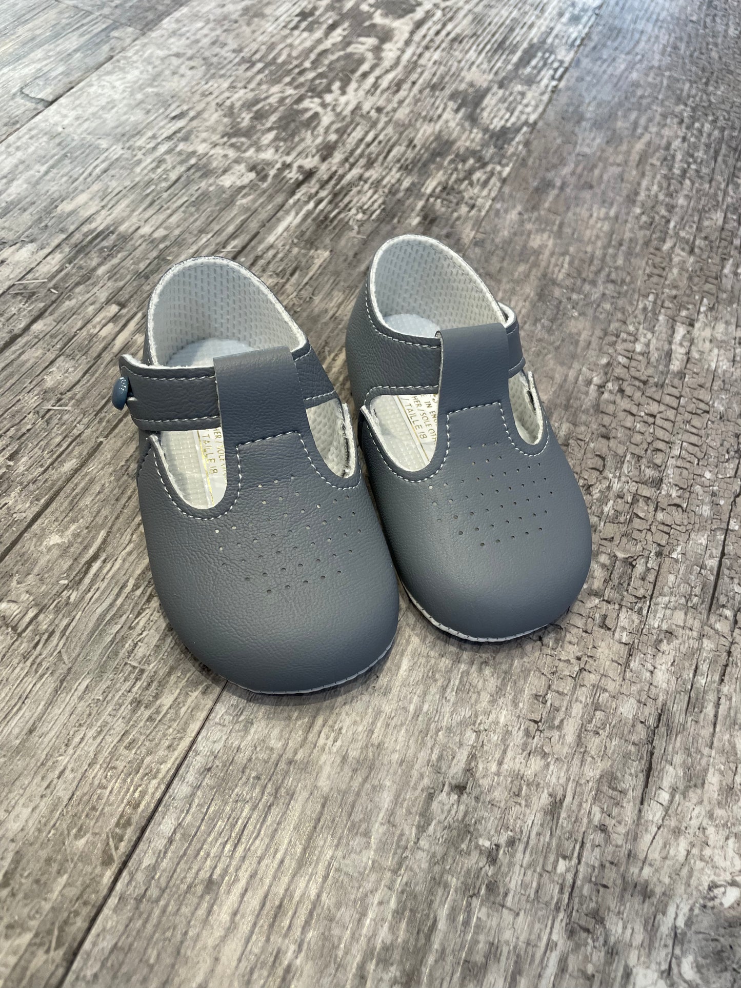 Grey T-bar pram shoes