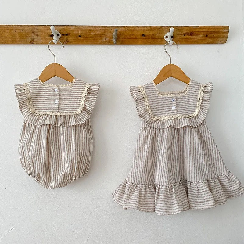 Cream and beige striped dress