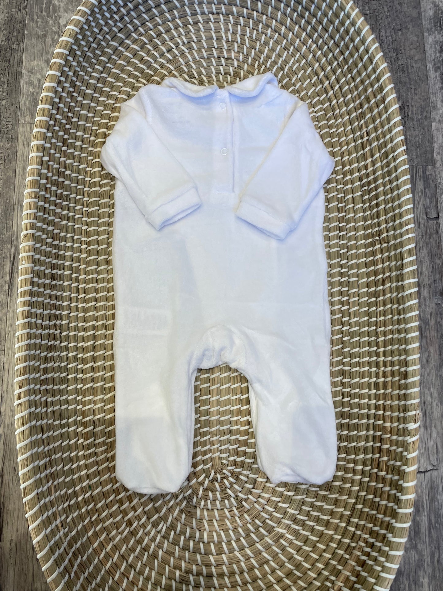 Smocked clouds & stars velour onesie - white