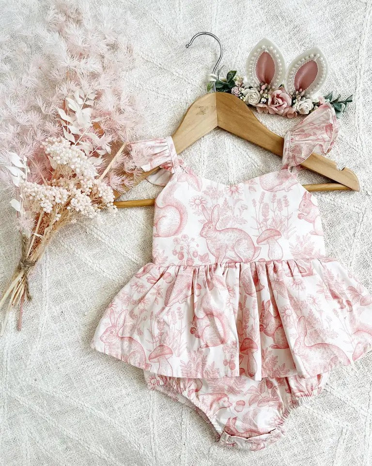 Pink bunny romper set