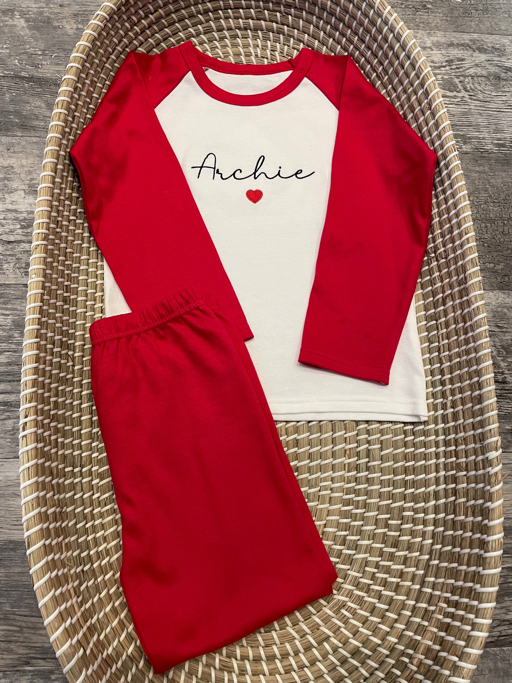 Personalised red white pyjamas
