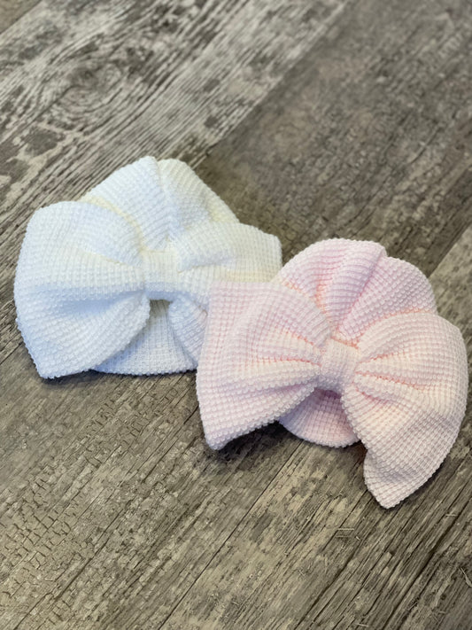 Waffle knitted turban with oversized bow