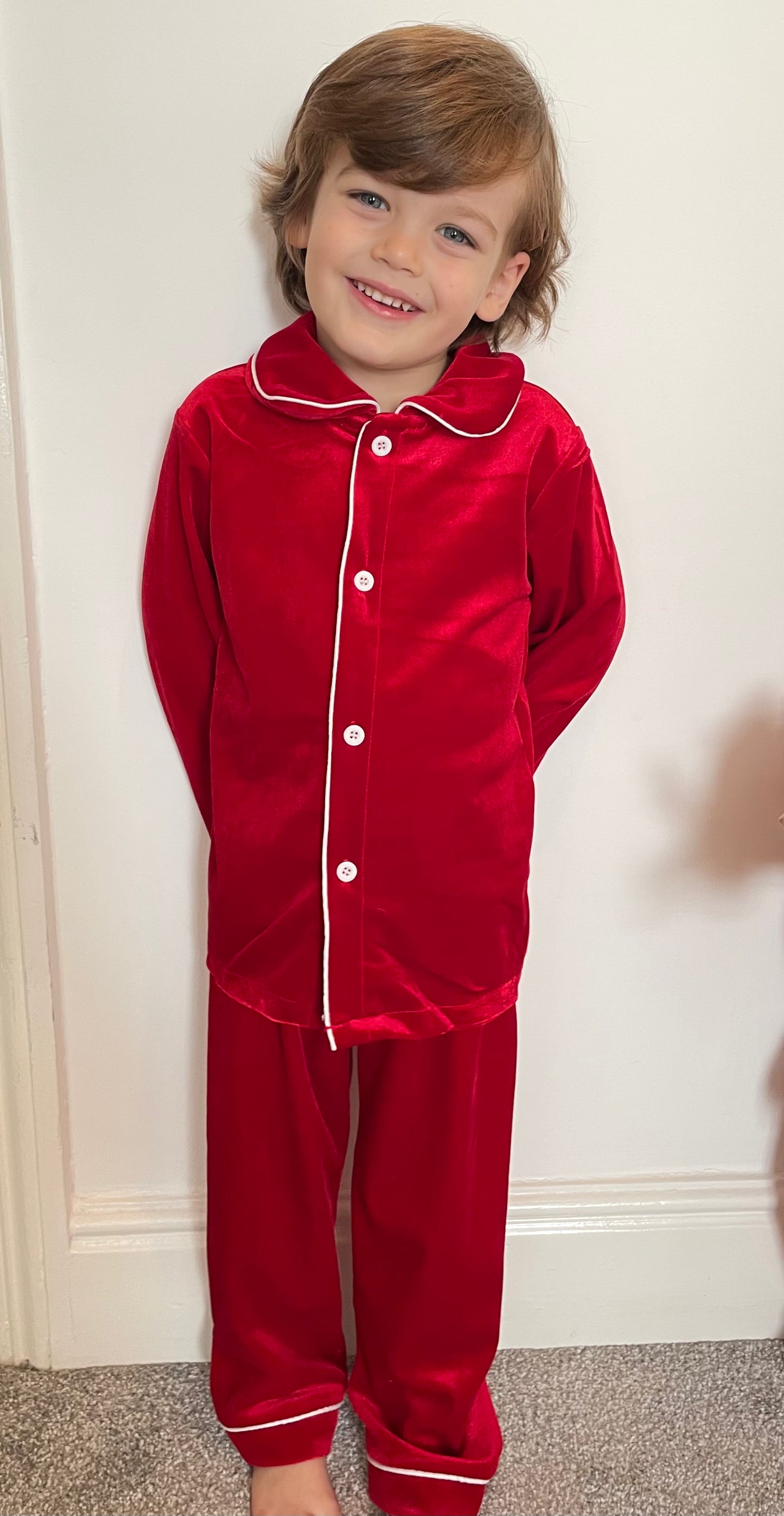 Personalised luxury red velvet boys pyjamas