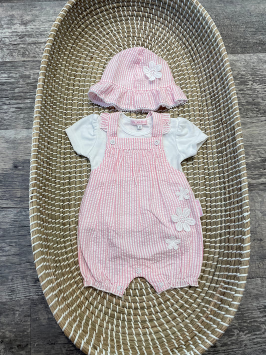 Pink stripe dungaree set