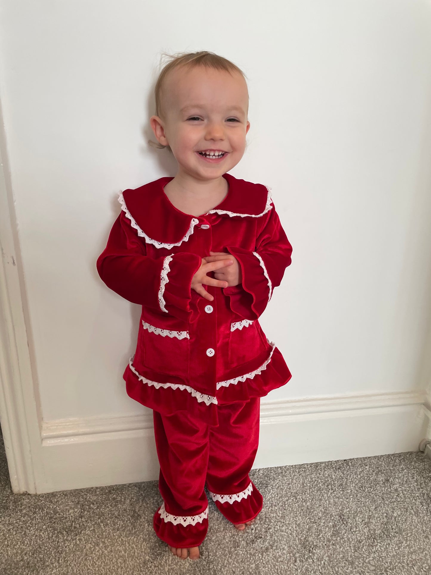 Personalised luxury red velvet girls pyjamas